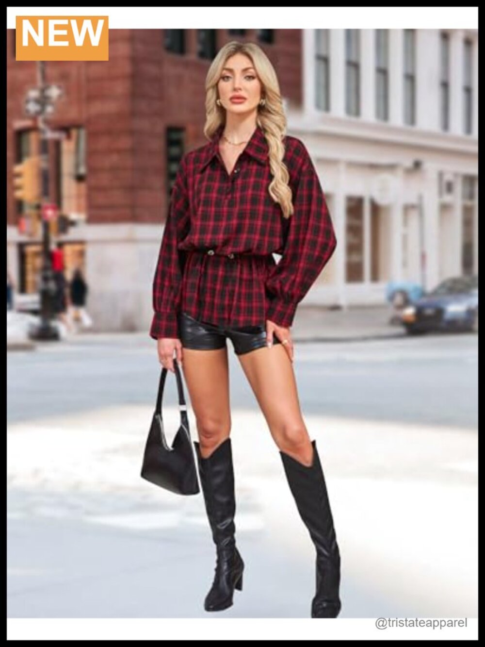 Women's Plaid Button Down Shirt Long Sleeve Point Collar Blouse - Picture 3 of 6